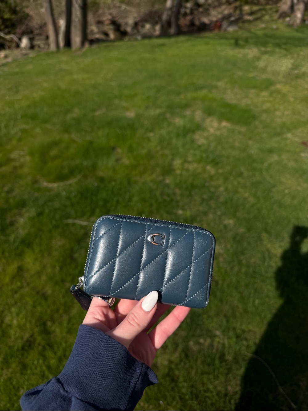 Coach Quilted Zip Card Case Wallet - Navy